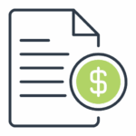 icon - piece of paper with a circle and green dollar sign